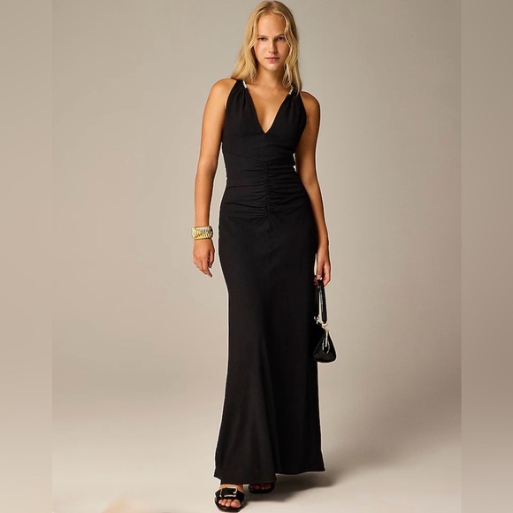 J. Crew Women’s Full-length Embellished Ruched Dress CD510 Size 4 In Black NWT - Picture 2 of 7